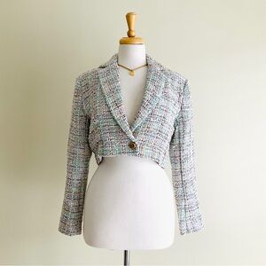 EENK Cropped Pastel Tweed Blazer Jacket